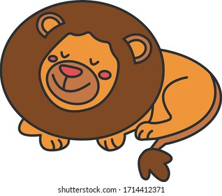 Cute isolated cartoon sleeping lion in vector