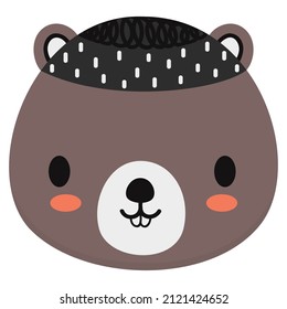 Cute isolated childish mask. Cartoon cute beaver face with ruddy cheeks on a white background. For a poster in a nursery, a baby shower, a print on clothes, card, sticker. Vector.