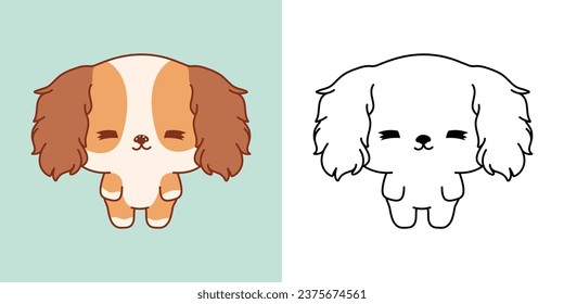 Cute Isolated Cocker Spaniel Dog Clipart Illustration and Black and White. Funny Isolated Puppy. Isolated Vector Illustration of a Kawaii Pet for Prints for Clothes, Stickers, Baby Shower. 