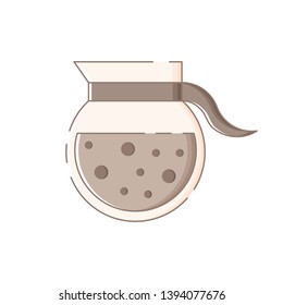 Cute isolated coffee pot with bubbles. Sticker, patch, badge, pin or tattoo. White background. Flat linear style illustration. Vector.