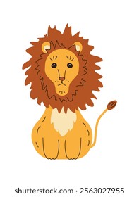 Cute isolated colorful lion icon. Children's illustration for design and prints, cards, posters, stickers. African character.