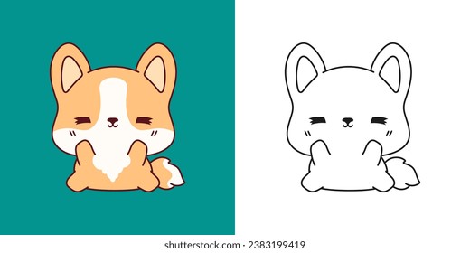 Cute Isolated Corgi Dog Clipart Illustration and Black and White. Funny Isolated Puppy. Isolated Vector Illustration of a Kawaii Baby Animal for Prints for Clothes, Stickers, Baby Shower. 