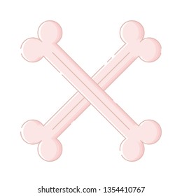 Cute isolated crossed bones. Sticker, patch, badge, pin or tattoo. White background. Flat linear style illustration. Vector.