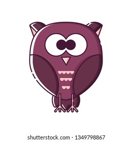 Cute isolated eagle owl. Sticker, patch, badge, pin or tattoo. White background. Flat linear style illustration. Vector.
