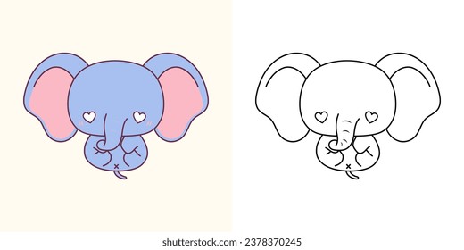 Cute Isolated Elephant Illustration and For Coloring Page. Cartoon Clip Art Baby Animal. Isolated Vector Illustration of a Kawaii African Animal for Stickers, Baby Shower, Coloring Pages. 