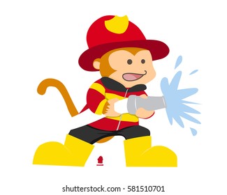 Cute Isolated Firefighter Monkey Character in Uniform Illustration Suitable for Education, Card, T-Shirt, Social Media, Print, Book, Stickers, and Any Other Kids Related Activities