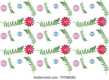 Cute isolated flowers and leaves pattern