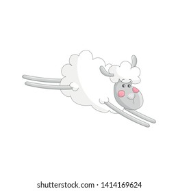Cute isolated flying sheep. Sticker, patch, badge, pin or tattoo. White background. Cartoon style illustration. Vector.