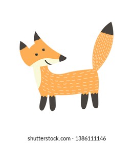 Cute isolated fox on white background. Woodland animal element. Vector illustration