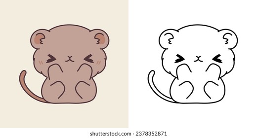 Cute Isolated Gerbil Clipart Illustration und Schwarz-Weiß. Funny Isolated Baby Animal. Einzelne Vektorgrafik eines Kawaii-Hauses für Bedruckungen, Aufkleber, Babydusche. 