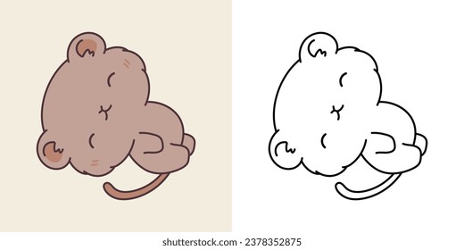 Cute einzelne Gerbil-Illustration und für Farbseiten. Cartoon Clip Art Baby Animal. Einzelne Vektorgrafik eines Kawaii-Hauses für Aufkleber, Kinderdusche, Farbseiten. 