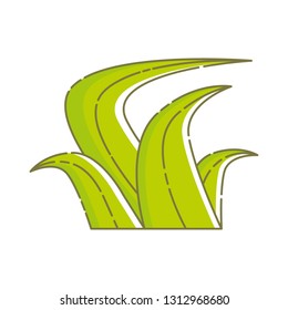 Cute isolated green bunch of grass. Sticker, patch, badge, pin or tattoo template. White background. Linear style illustration. Vector.
