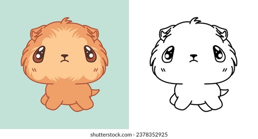 Cute Isolated Guinea Pig Clipart Illustration and Black and White. Funny Isolated Baby Pet. Isolated Vector Illustration of a Kawaii Pet for Prints for Clothes, Stickers, Baby Shower. 