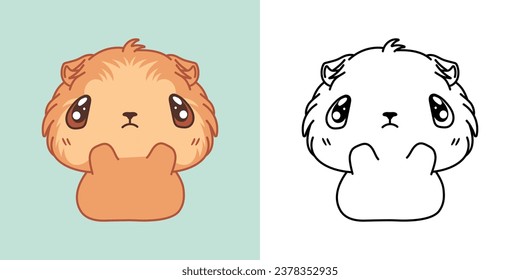 Cute Isolated Guinea Pig Illustration and For Coloring Page. Cartoon Clip Art Baby Rodent. Isolated Vector Illustration of a Kawaii Animal for Stickers, Baby Shower, Coloring Pages. 