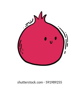 Cute isolated hand drawn doodle illustration of pomegranate