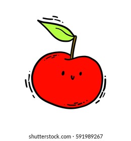 Cute isolated hand drawn doodle illustration of red apple