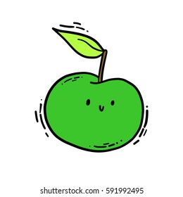Cute isolated hand drawn doodle illustration of green apple
