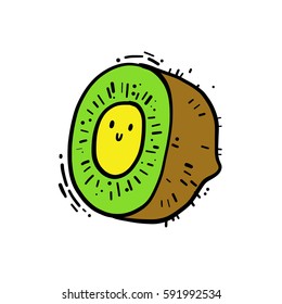 Cute isolated hand drawn doodle illustration of kiwi