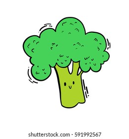 Cute isolated hand drawn doodle illustration of broccoli