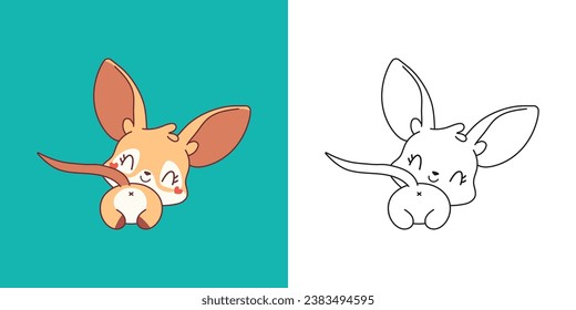 Página Ilustración de canguro aislado y para colorear. Viñeta de caricatura Animal Marsupial. Ilustración vectorial aislada de un animal bebé kawaii para pegatinas, ducha de bebé, páginas de coloreo. 