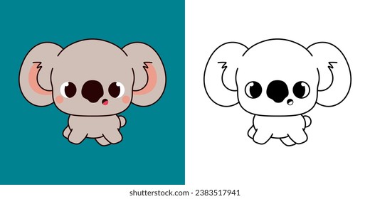 Cute Isolated Koala Clipart Illustration and Black and White. Funny Isolated Animal. Isolated Vector Illustration of a Kawaii Baby Animal for Prints for Clothes, Stickers, Baby Shower. 