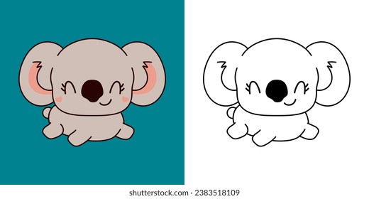 Cute Isolated Koala Illustration and For Coloring Page. Cartoon Clip Art Baby Animal. Cartoon Vector Illustration of Kawaii Animal for Stickers, Prints for Clothes, Baby Shower. 