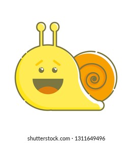 Cute isolated laughing snail. Sticker, patch, badge, pin or tattoo template. White background. Linear style illustration. Vector.