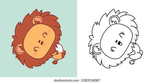 Cute Isolated Lion Clipart Illustration and Black and White. Funny Isolated Animal. Isolated Vector Illustration of a Kawaii Baby Animal for Prints for Clothes, Stickers, Baby Shower. 