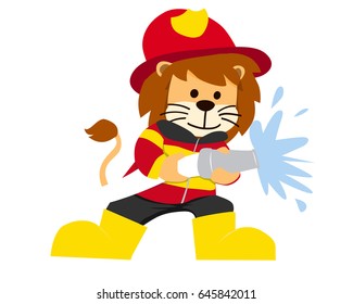 Cute Isolated Lion in Uniform Illustration, Suitable for Education, Card, T-Shirt, Social Media, Print, Book, Stickers, and Any Other Kids Related Activities - Firefighter