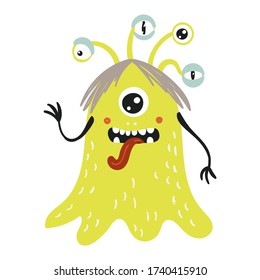 Monstruo aislado lindo en un fondo blanco. Diseño infantil para invitación de cumpleaños, afiche, ropa, arte en la pared infantil y tarjeta.