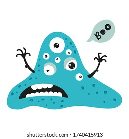 Cute isolated monster on a white background. Childish design for birthday invitation, poster, clothing, nursery wall art and card.