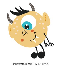 Cute isolated monster on a white background. Childish design for birthday invitation, poster, clothing, nursery wall art and card.