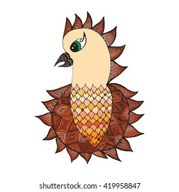 Cute isolated multicolor parrot on the white background. Animals, bird. Hand drawn doodle. African,indian, totem tattoo element design. 