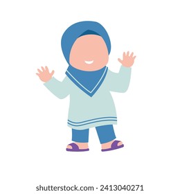 cute isolated muslim characer. chibi style character design.