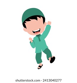 cute isolated muslim characer. chibi style character design.