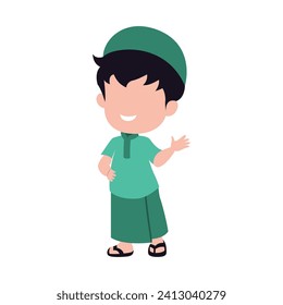 cute isolated muslim characer. chibi style character design.