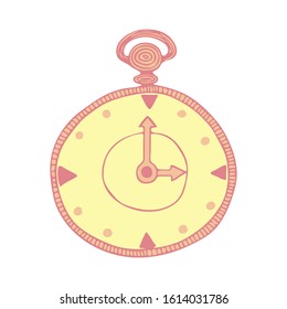 Cute isolated old fashioned clocks. Colourful sketch. White background. Hand drawn doodle style vector illustration.