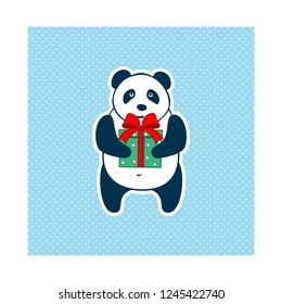 Cute isolated panda with gift box,Vector illustration of a panda with a gift