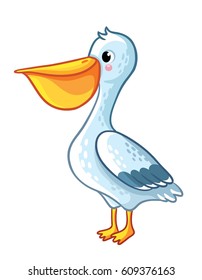 Cute isolated pelican in the children's style. Vector illustration with a bird.