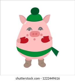 Cute isolated pig. Can be used as stickers, for decor of children holiday or construct postcards, posters, invitations, blogs, websites. Symbol of 2019 year.