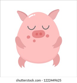 Cute isolated pig. Can be used as stickers, for decor of children holiday or construct postcards, posters, invitations, blogs, websites. Symbol of 2019 year.