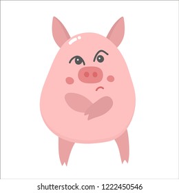 Cute isolated pig. Can be used as stickers, for decor of children holiday or construct postcards, posters, invitations, blogs, websites. Symbol of 2019 year.