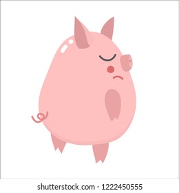 Cute isolated pig. Can be used as stickers, for decor of children holiday or construct postcards, posters, invitations, blogs, websites. Symbol of 2019 year.