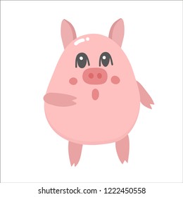 Cute isolated pig. Can be used as stickers, for decor of children holiday or construct postcards, posters, invitations, blogs, websites. Symbol of 2019 year.