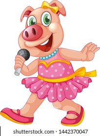 Cute isolated pig singing illustration