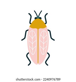 Cute isolated pink symmetrical flat beatles in art deco style. Vector insect for print on clothes