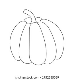 Cute isolated pumpkin. Black and white element for coloring pages. White background. Flat style illustration.