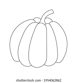 Cute isolated pumpkin. Black and white element for coloring pages. White background. Flat style illustration.