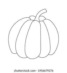Cute isolated pumpkin. Black and white element for coloring pages. White background. Flat style illustration.