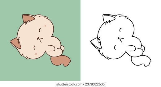 Cute Isolated Ragamuffin Cat Illustration and For Coloring Page. Cartoon Clip Art Kitty. Isolated Vector Illustration of a Kawaii Animal for Stickers, Baby Shower, Coloring Pages. 